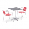 Udendørs cafégruppe, bord + 2 stole, alu/rød