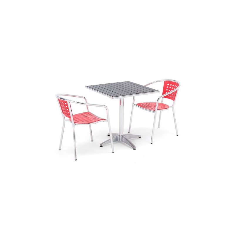Udendørs cafégruppe, 2 stole, alu/rød