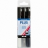 Plus Color tusch, L: 14,5 cm, streg 0,7 mm, sort, råhvid, rain grey, 3 stk./ 1 pk., 5,5 ml 1