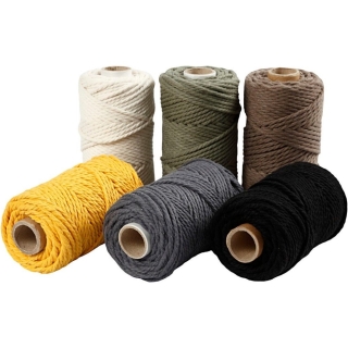 Macramé-reb, L: 55 m, diam. 4 mm, ass. farver, 6x330 g/ 1 pk. 0