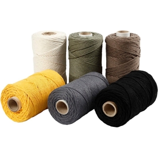 Macramé snor, L: 198 m, diam. 2 mm, ass. farver, 6x330 g/ 1 pk. 0