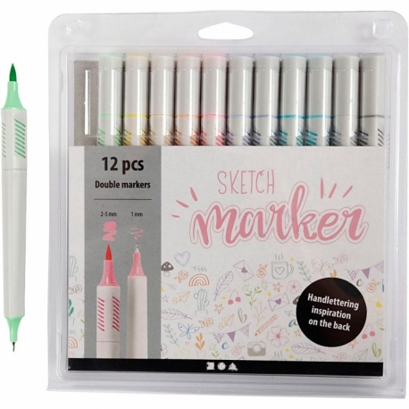 Sketch Marker, streg 1+2-5 mm, pastelfarver, 12 stk./ 1 pk. 0
