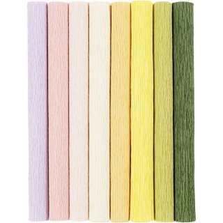 Crepepapir, 25x60 cm, Stræk/crepe: 180%, 105 g, pastelfarver, 8 ark/ 1 pk. 0