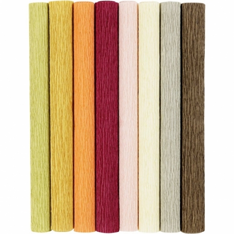 Crepepapir, 25x60 cm, Stræk/crepe: 180%, 105 g, douche farver, 8 ark/ 1 pk. 0