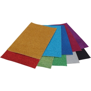 Glimmerkarton, A4, Farve kan variere, 250 g, 10 ark/ 1 pk. 0