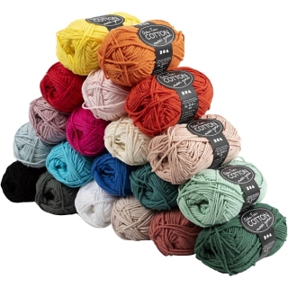 Bomuldsgarn, L: 80-85 m, ass. farver, 20x50 g/ 1 pk. 0