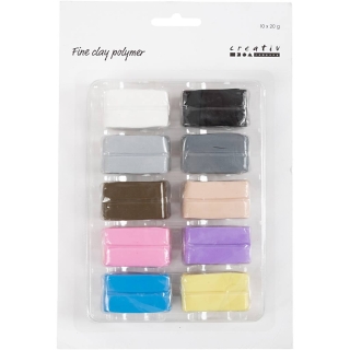 Fine Clay Polymer, pastelfarver, 10x20 g/ 1 pk. 0